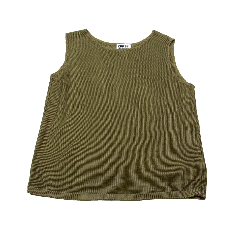 Chicos Design Womens Small/Medium Tank Olive Green Scoop Neck Vintage Knit